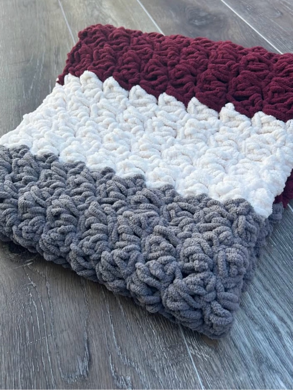 Baby Blanket Crochet - Burgundy, White & Grey